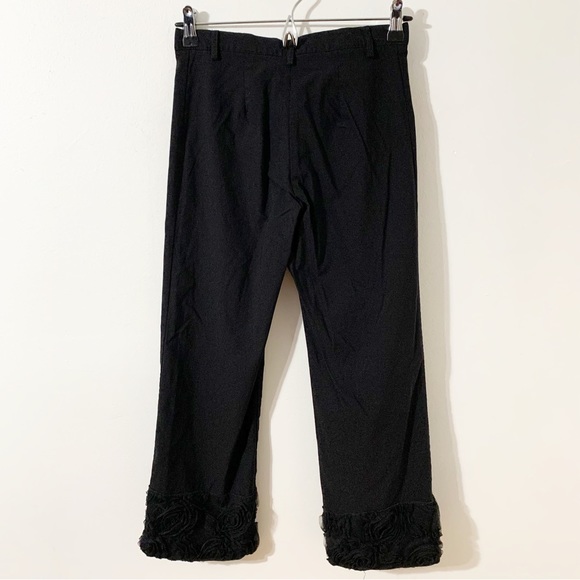 Nally & Millie Cropped Straight Leg Pants Floral Ribbon Cuff Flat Front Black ⬛️ - Picture 4 of 9